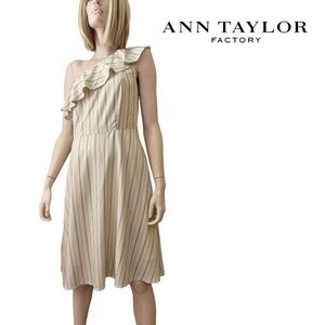 Ann Taylor One Shoulder Dress 100% Rayon Fluttery Ruffled Neckline